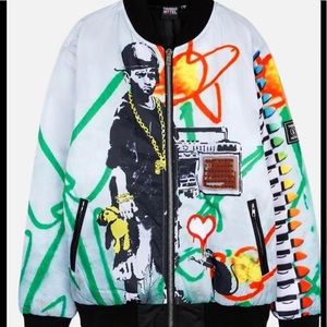 NWT—TANGO HOTEL Brandalised Boy With Teddy Bomber Jacket.. Size:Medium